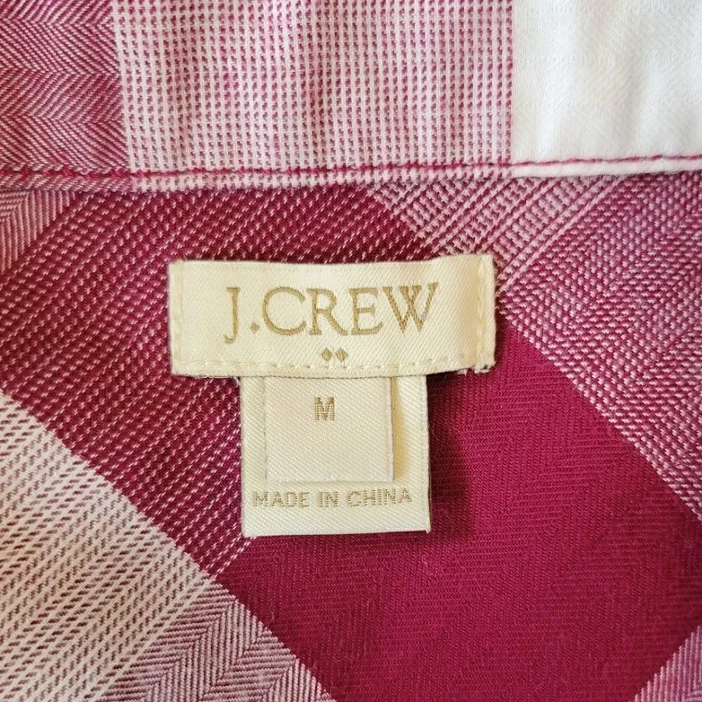 J. Crew Purple Plaid 100% Cotton Half Button Down Long Sleeve Tunic Top